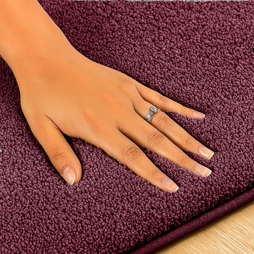 Image of enera Anti Slip Bathroom Mat 40x60 cm | Microfibre Bath Mat, Door Mat & Floor Mat for Bathroom, Bedroom, Kitchen, Home | 2000 GSM Soft Water Absorbent Quick Dry Machine Washable (Stello, Ruby Maroon)