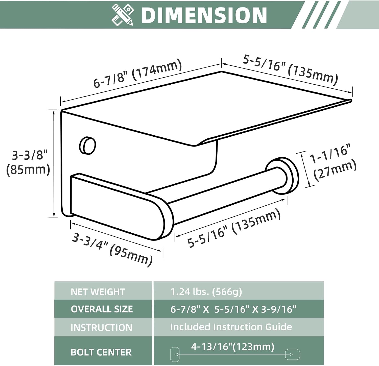 Suyar Brushed Nickel Toilet Paper Holder with Shelf, SUS304 Stainless Steel Wall Mounted Bathroom Tissue Roll Holder