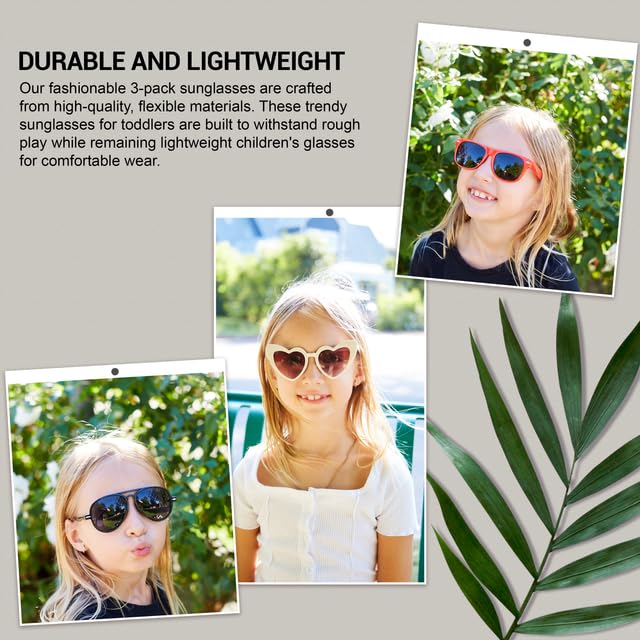 OWL Kid's Assorted 3 Pack Sunglasses – UV Protection Heart, Polarized Retro, Stylish Aviator Sunglasses for Boys and Girls3