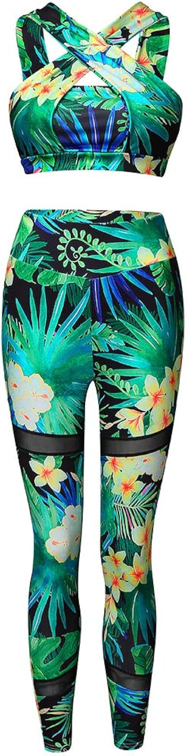 Chándal Yoga Conjunto de Mujer Estampado Floral Cuello Cruzado Deportivo  Crop Top y Pantalones Elásticos para Gimnasio Pilates Yoga Fitness  Entrenamiento Chándal Completa Mujer: Amazon.es: Ropa