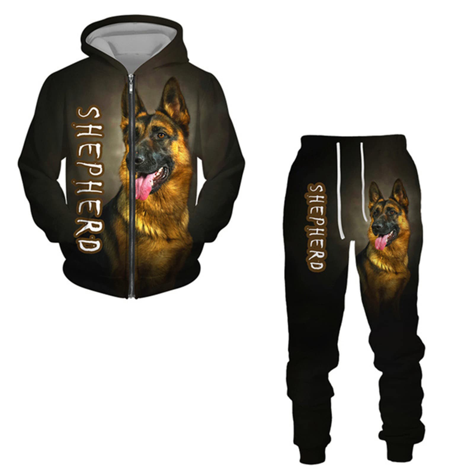 Kewing Men's # 3 Tracksuit Set Shepherd Dog 3D Printed Zipper Hoodie And Sweatpants Fashion Casual 2 Piece Set Sweatshirt Suits