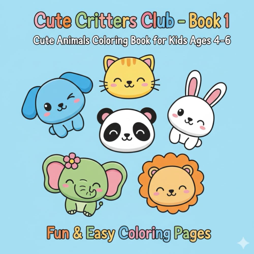 Cute Critters Club – Book 1: Cute Animals Coloring Book for Kids Ages 4–6 with Fun and Easy Coloring Pages
