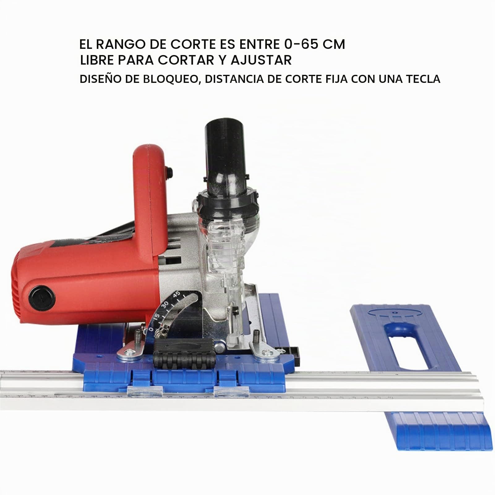 Wakects Guía de Cortador de Madera Rail, Aleación de Aluminio Guía de Sierra Circular Guía de Corte de Sierra de Sierra de Ferrocarril 0-65 Cm Ajustable con Escala Clara para Sierras