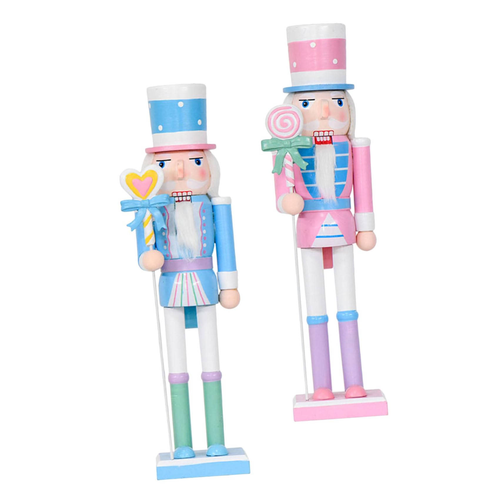 Cabilock 2pezzi Statuette in Legno dello Schiaccianoci Color Pastello per Decorazione da Tavolo per Feste di Natale Figure di Caramelle Schiaccianoci in Piedi