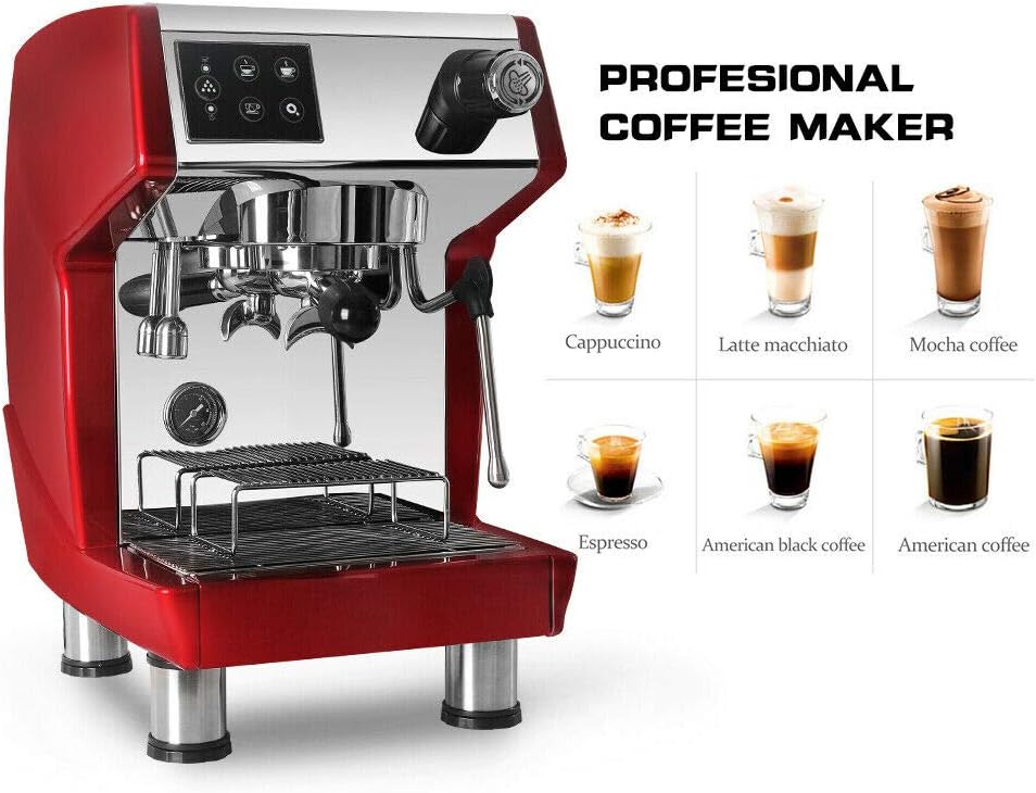TRUSTME Commercial Espresso Coffee Machine With Descale Button 1.7L Water Tank Red 15bar 220V/60Hz