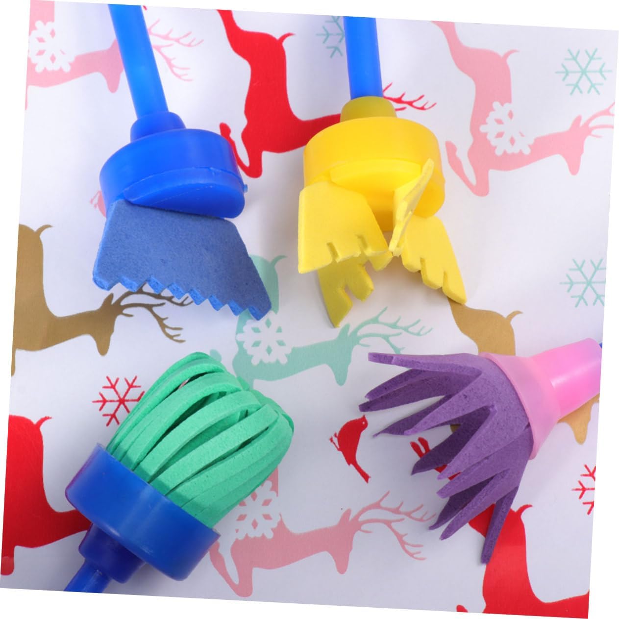 Lurrose DIY Sponge Paint Roller Set for Kids 8Pcs Foam Brayers Painting Tools with Handle Creative Art Supplies for Drawing Graffiti and Craft Projects 4.33In Size