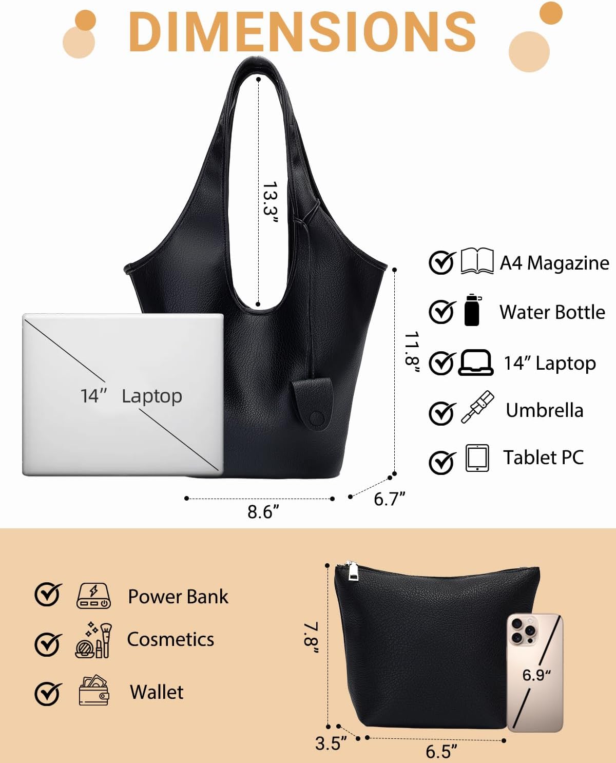 Herald Slouchy Hobo Bags for Women 2PCS Vegan Leather Large Capacity Shoulder Purses Tote Handbags - Image 6