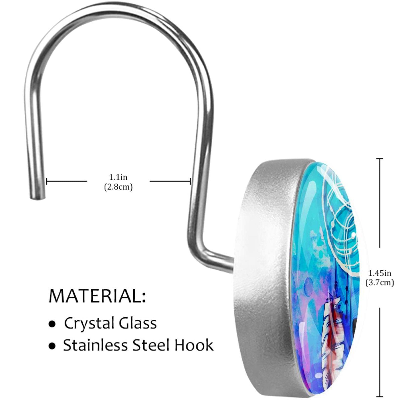 12 ganci decorativi per tende da doccia, in acciaio inox