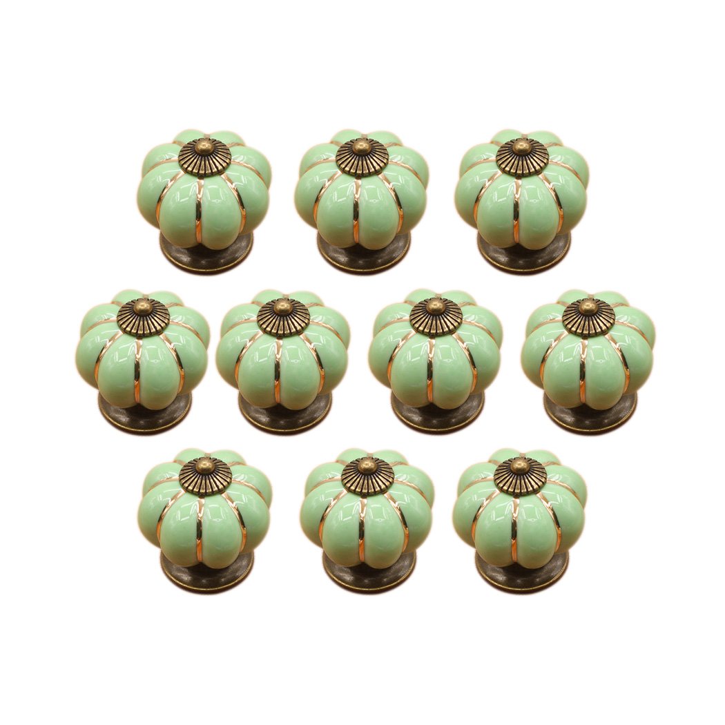 Medigy Green Pumpkin Shaped Ceramic Door Knob Dresser Kitchen Cabinet Cupboard Drawer Pulls Handles 10 Pack,