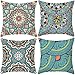 Lieson Juego de 4 fundas de almohada navideñas de 18 x 18, 45 x 45 cm, diseño de mandala, fundas de cojines navideños, multicolor, poliéster
