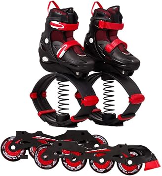 Jumping Shoes, 2 in 1 Roller Skates Bouncing Shoes, Anti-Gravity Running Boots, Adults/Kids/Child Youth Kangaroo Shoes Jumping Stilts Fitness Exercise,S,Red