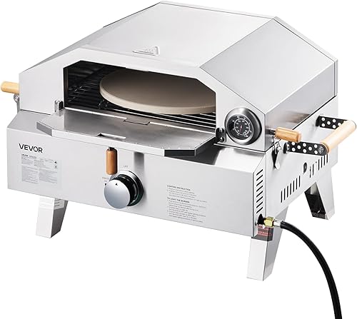 Miniatura 9 de VEVOR Horno de pizza para exteriores 2 en 1, horno y parrilla de pizza de propano de 13 pulgadas, horno de gas propano de mesa de 12,000 BTU con