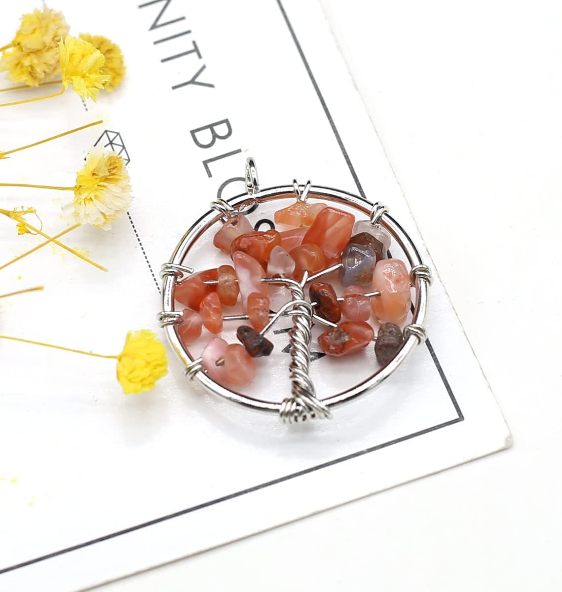 LE SKY 7 Pcs Natural Chip Stone Pendants Mixed Crystal Stone Wire hand knitting Life Tree Charms for Jewelry Making Necklace Bracelet DIY - Image 5