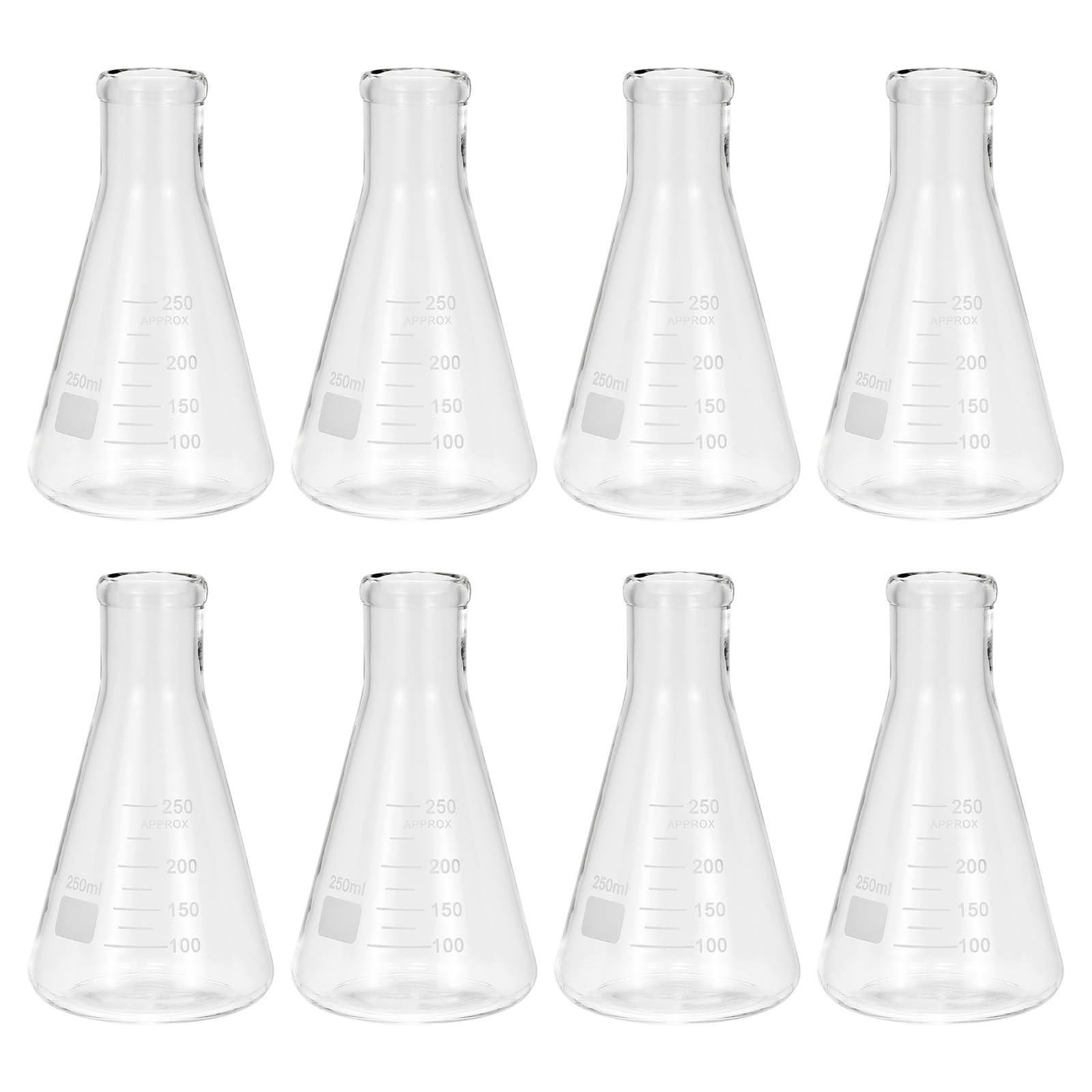 PATIKIL 8 Stück Erlenmeyerkolben 250ml 8oz Schmalhals Messkolben | Borosilicatglas, Mit Aufgedruckter Skala, Für Laborversuche Chemie Wissenschaftliche Studien