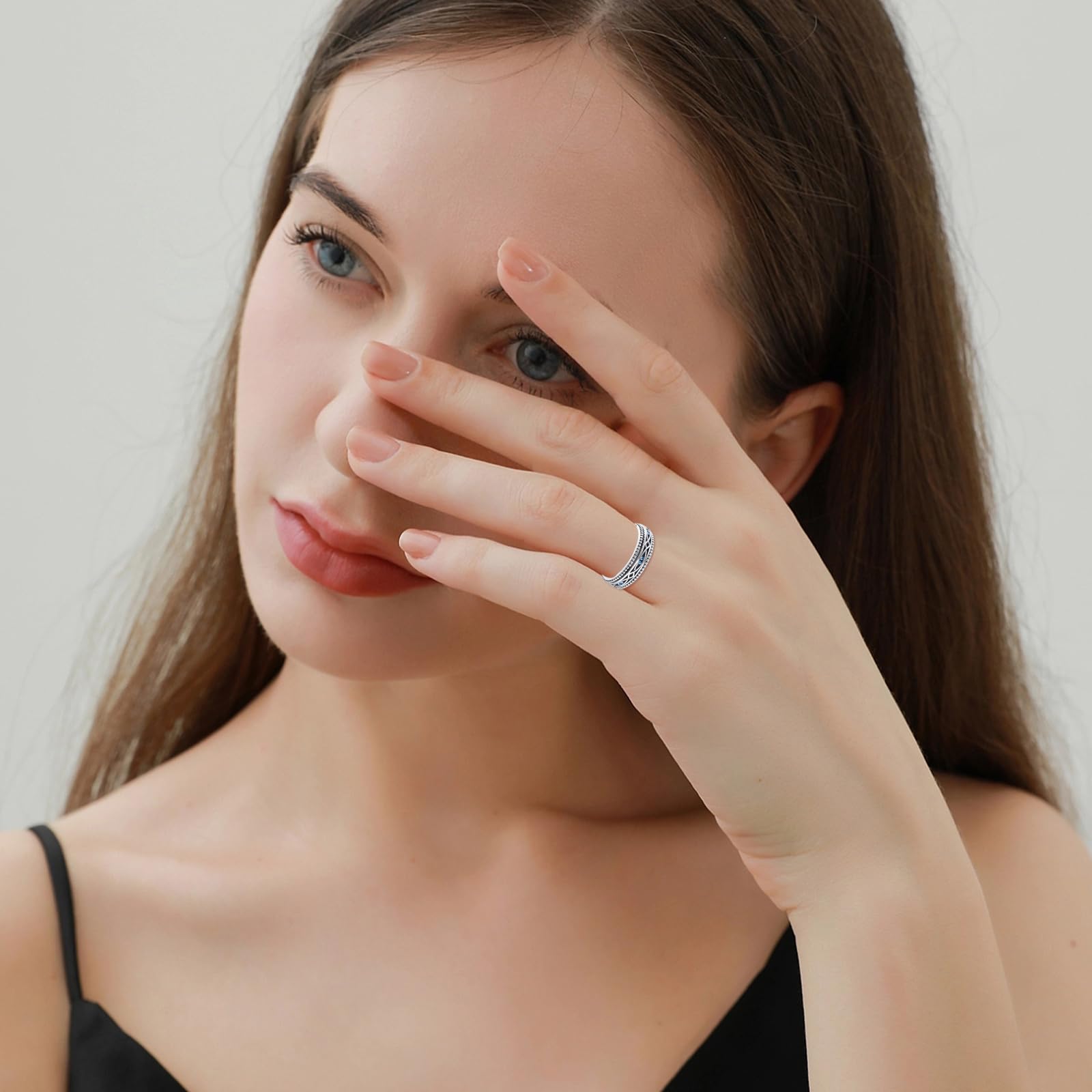 REDSUN Fidget Ringe 925 Sterling Silber Evil Eye Spinner Ring für Angst Männer Frauen Anti Stress Ring Schmuck Geschenke für Männer Frauen Teens Paar Geburtstag Valentinstag Weihnachten Geschenke