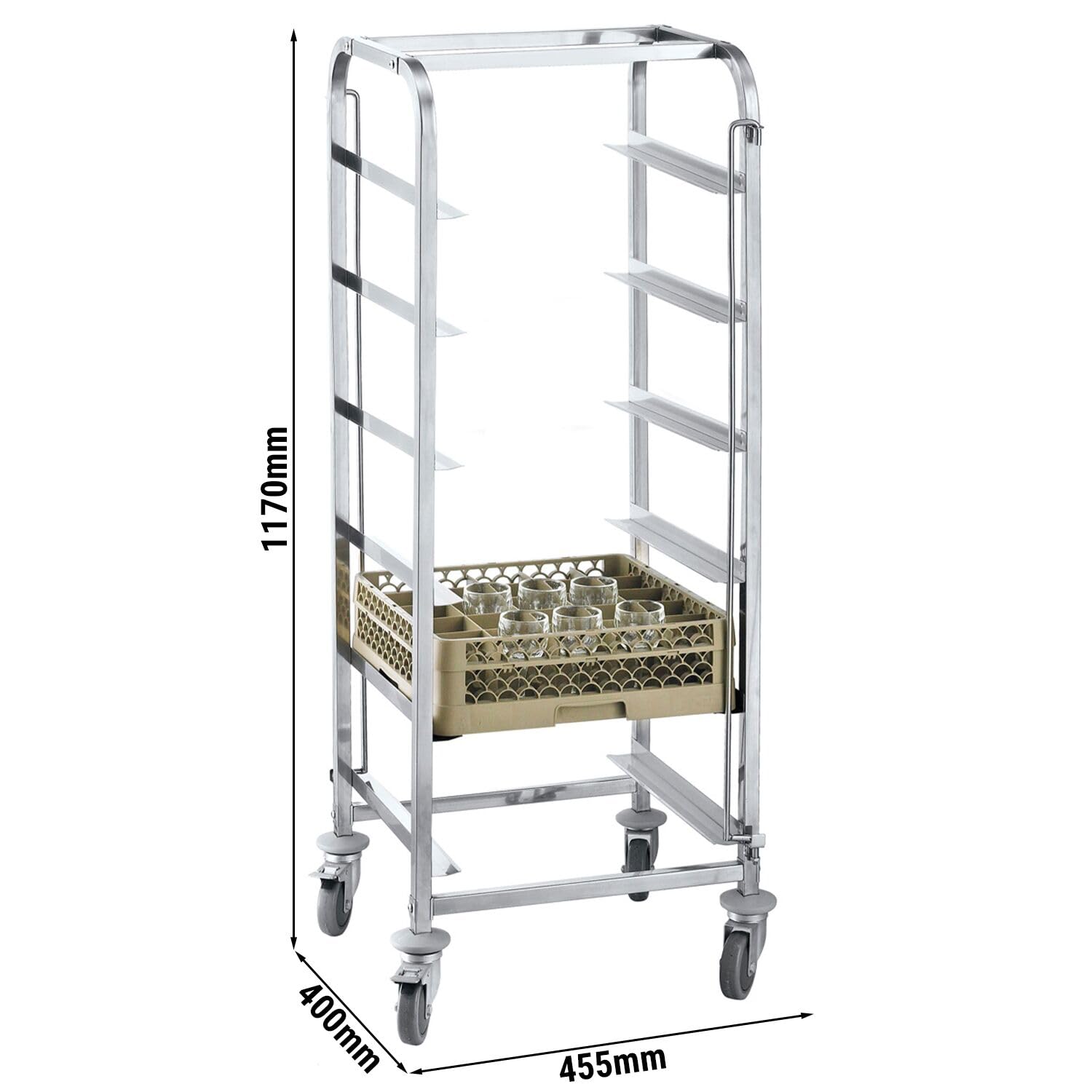 GGM Gastro | GKWH74 | Edelstahl Geschirrkorbwagen - für 7 Körbe Korbmaße: 400x400mm