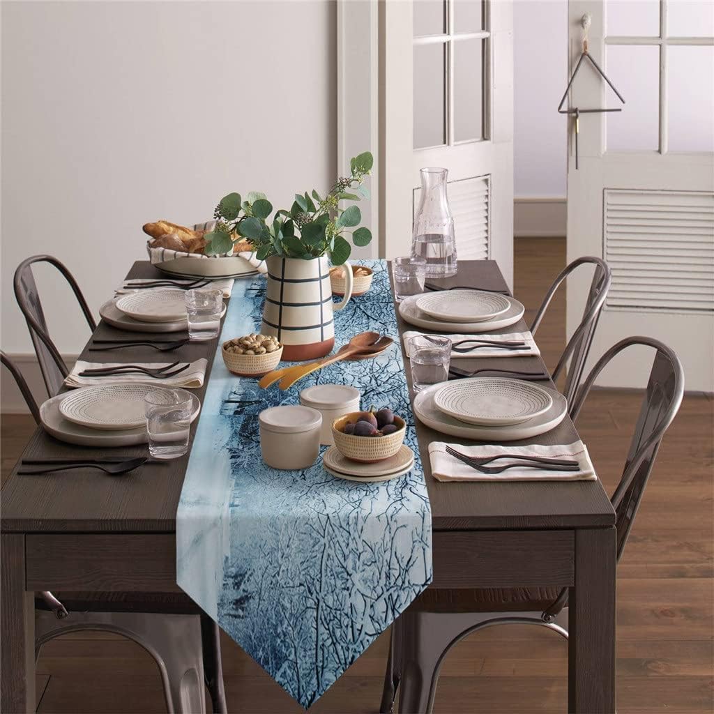 Forest Birch Trees Snow Table Runner Christmas Decorations for Home Table Cloth for Wedding Party Home Decor(46x183cm)