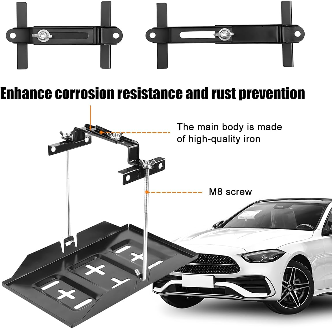 Car Battery Hold Down Tray Kit, Metal Adjustable Vehicle Battery Bracket Clamp Storage Holder, Corrosion-Resistant Automotive Batteries Tray Hold Down Kit, Universal for Vehicles (19CM)