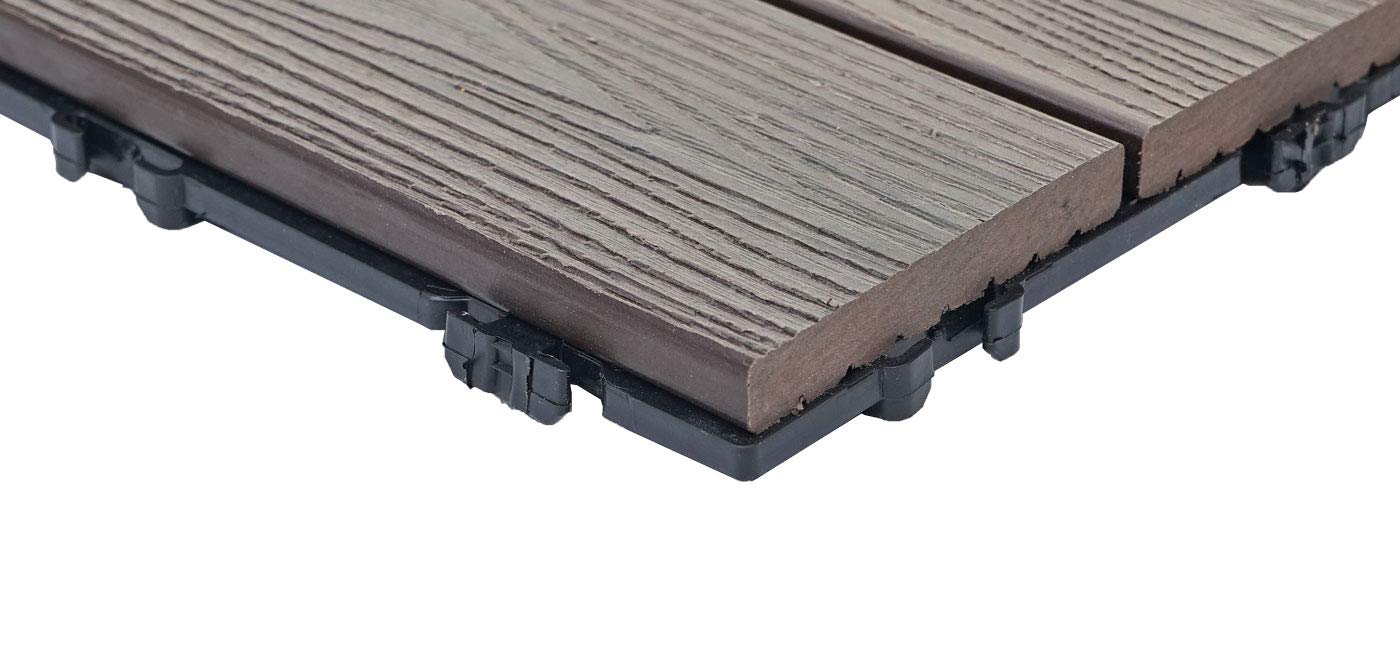Mendler WPC HWC-E20 - Baldosa para Suelo (Aspecto de Madera, para Balcones y terrazas), 11x je 30x30cm = 1qm, geprägt Grau-Braun