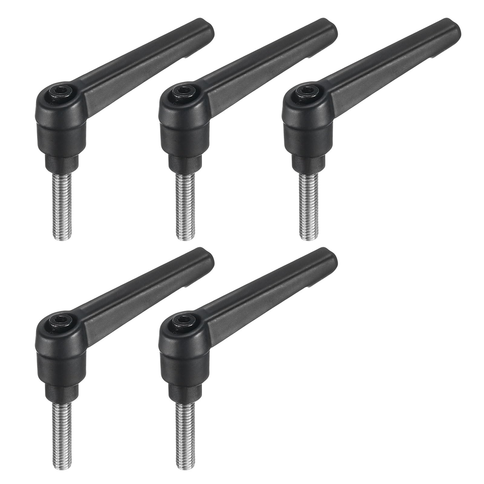 uxcell 5pcs Adjustable Clamping Lever Handle M6 x 25mm Metric 304 Stainless Steel Male Threaded Stud Hand Knobs Push Button Ratchet Rotating Screw Handles Bolts with Locking Lever Black