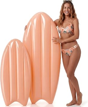 Inflatable Surfboard Decorations, Macaron Color Pool Floats, Blow-up Pastel Surfboard for Hawaiian Beach Summer Pool Sea Party Props2 Pcs,Coral,33 Inch, 57 Inch