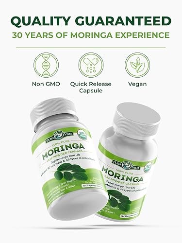 Miniatura 4 de PURA VIDA MORINGA Cápsulas de polvo de Moringa de origen único orgánico. Hoja pura de Moringa. Energía, metabolismo y apoyo inmunológico. 120