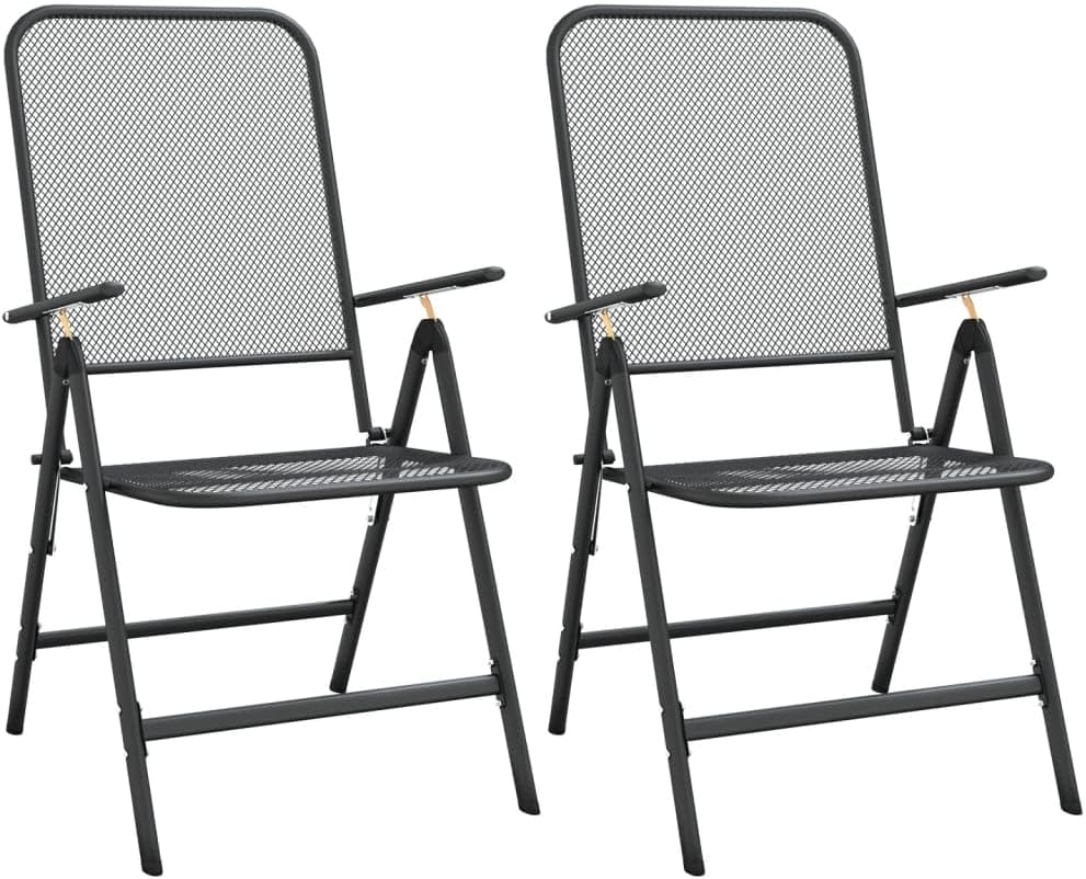 vidaXL 2X Folding Patio Chairs Indoor Outdoor Portable Seat for Office Wedding Party Picnic Kitchen Dining Garden Expanded Metal Mesh Anthracite