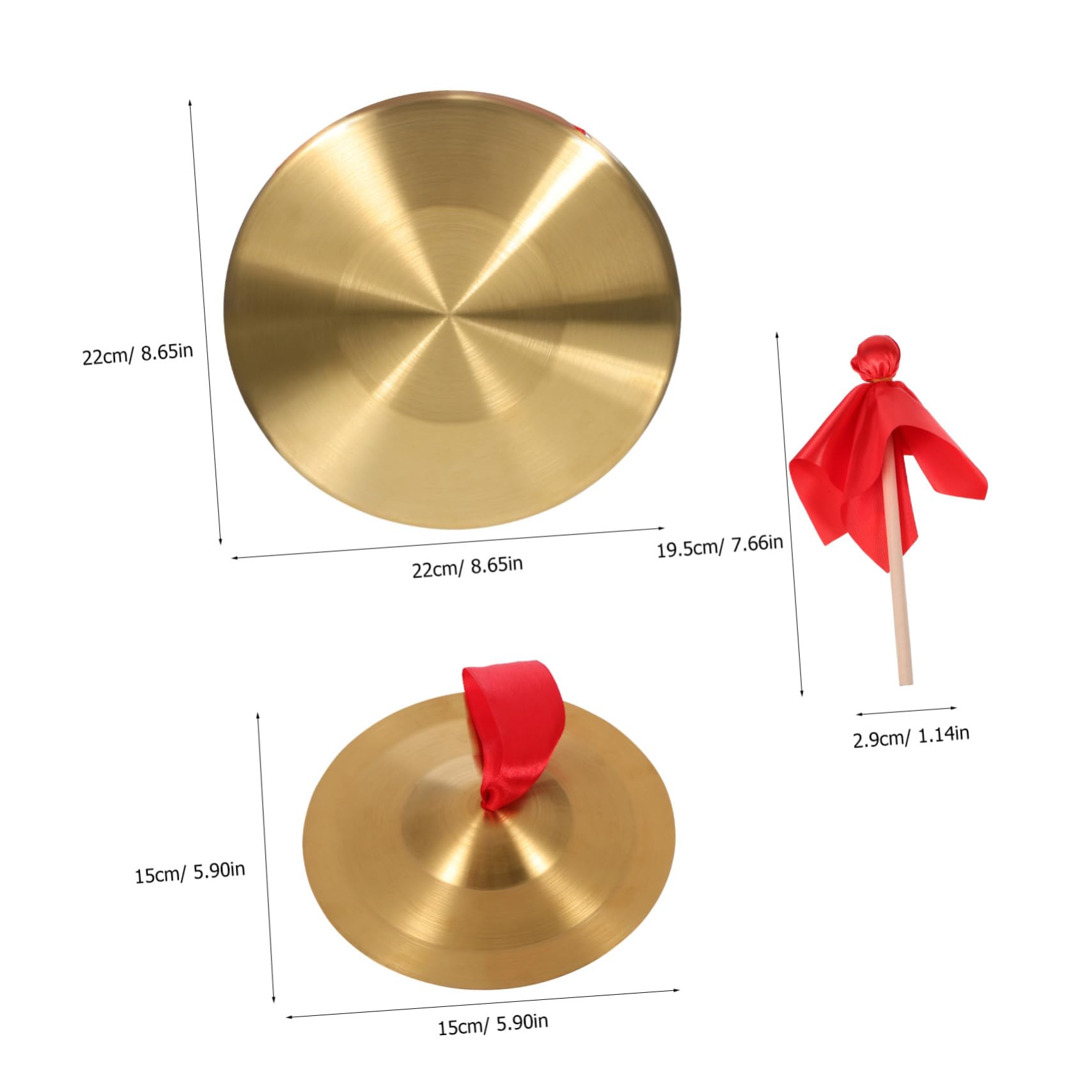 Vaguelly 22cm Gong 15cm Cymbals Pair Large Gong Set for Chinese Opera Percussion Instrument Great for Schools