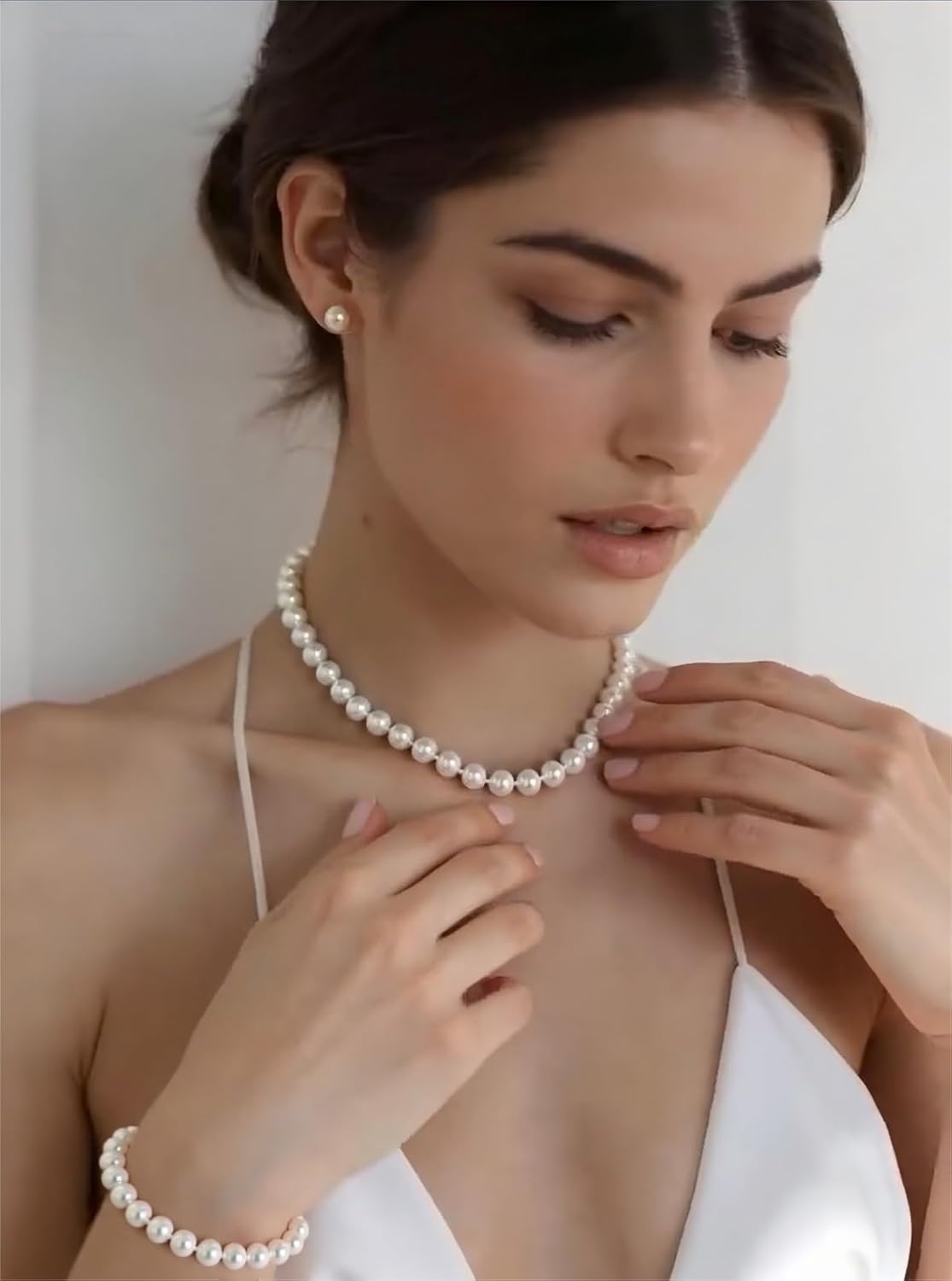 8mm Pearl Necklace Set - Necklace Bracelet Earrings Trio for Women and Girls, Faux Pearl Jewelry Set for Wedding, Party, Daily Fashion - Image 3