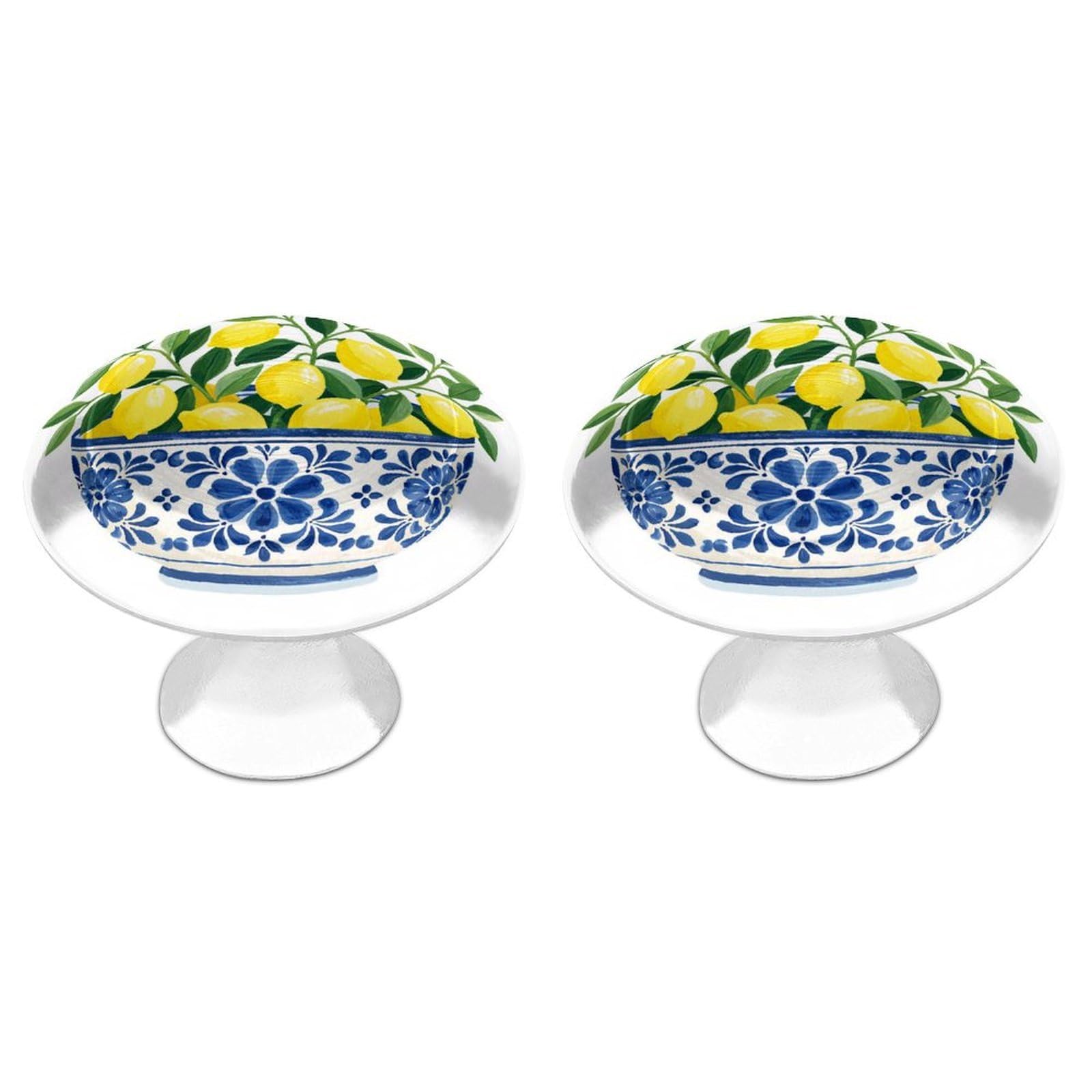 Jubonexis Blue and White Bowl with Lemon Branches Round Drawer Cabinet Knobs Handles with Screws,2 Pcs, Drawer Dresser Knob Pulls Decor for Wardrobe Cupboard Home Office Kitchen