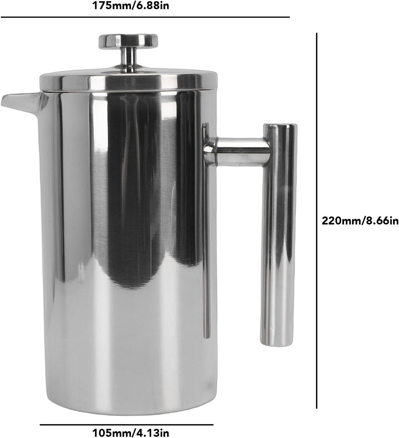 Tyenaza French Press Coffee Maker, 304 Stainless Steel French Press Double Layer Insulated Coffee Pot Rustproof Dishwasher Safe (1000ml)