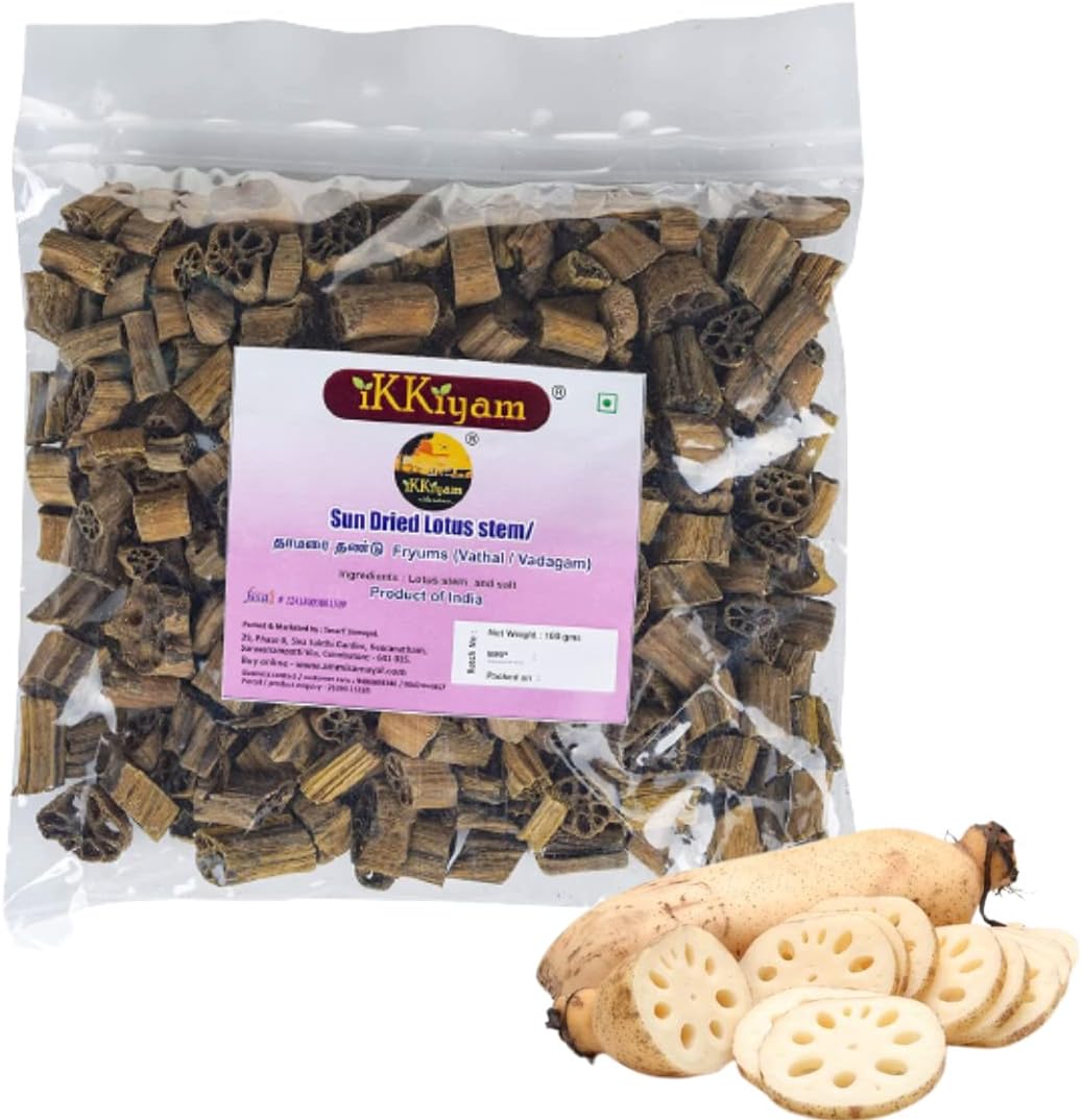 - Ikkiyam Sun Dried Lotus Stem (Fryams) | Organic & Premium Thamara Valayam Vathal | Traditional Dried Kamal Dandi/Kakdi (Thamarai Thandu) | Healthy Snack & Cooking Ingredient | Pack of 1 | 100g