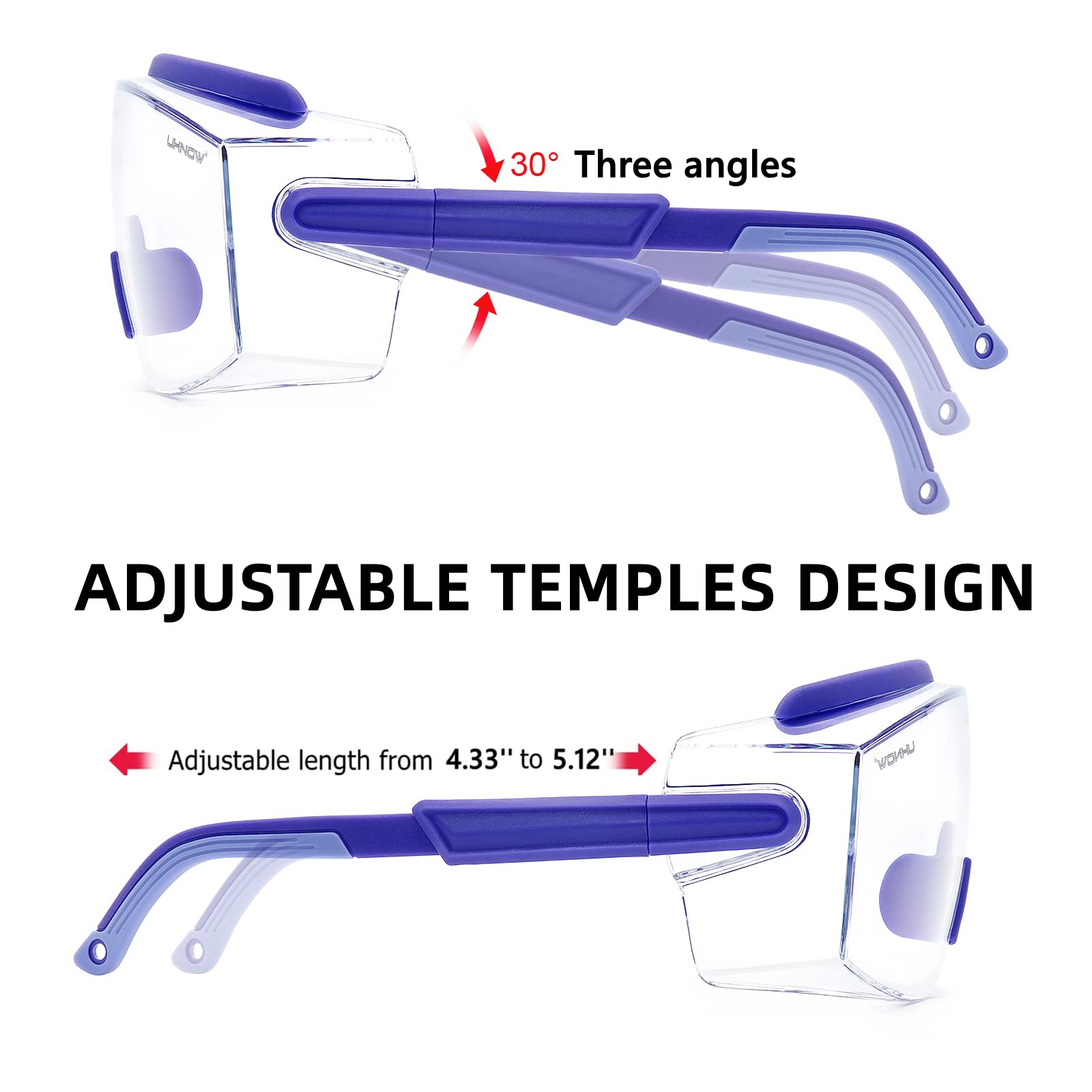 UKNOW Gafas de seguridad sobre gafas, gafas de seguridad antivaho, protección ocular envolvente, gafas protectoras ANSI Z87.1