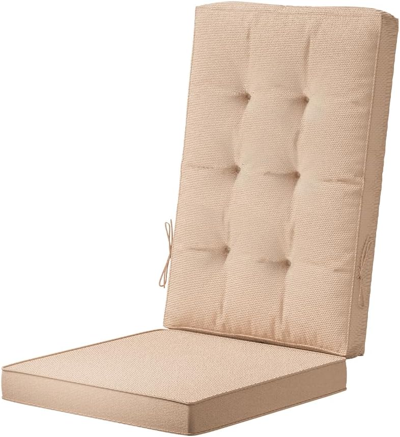 46x18 Outdoor High Back Chair Cushions | Waterproof & UV-Resistant Patio Furniture Pads | Tufted with Ties | Perfect for Dining & Rocking Chairs (Beige)