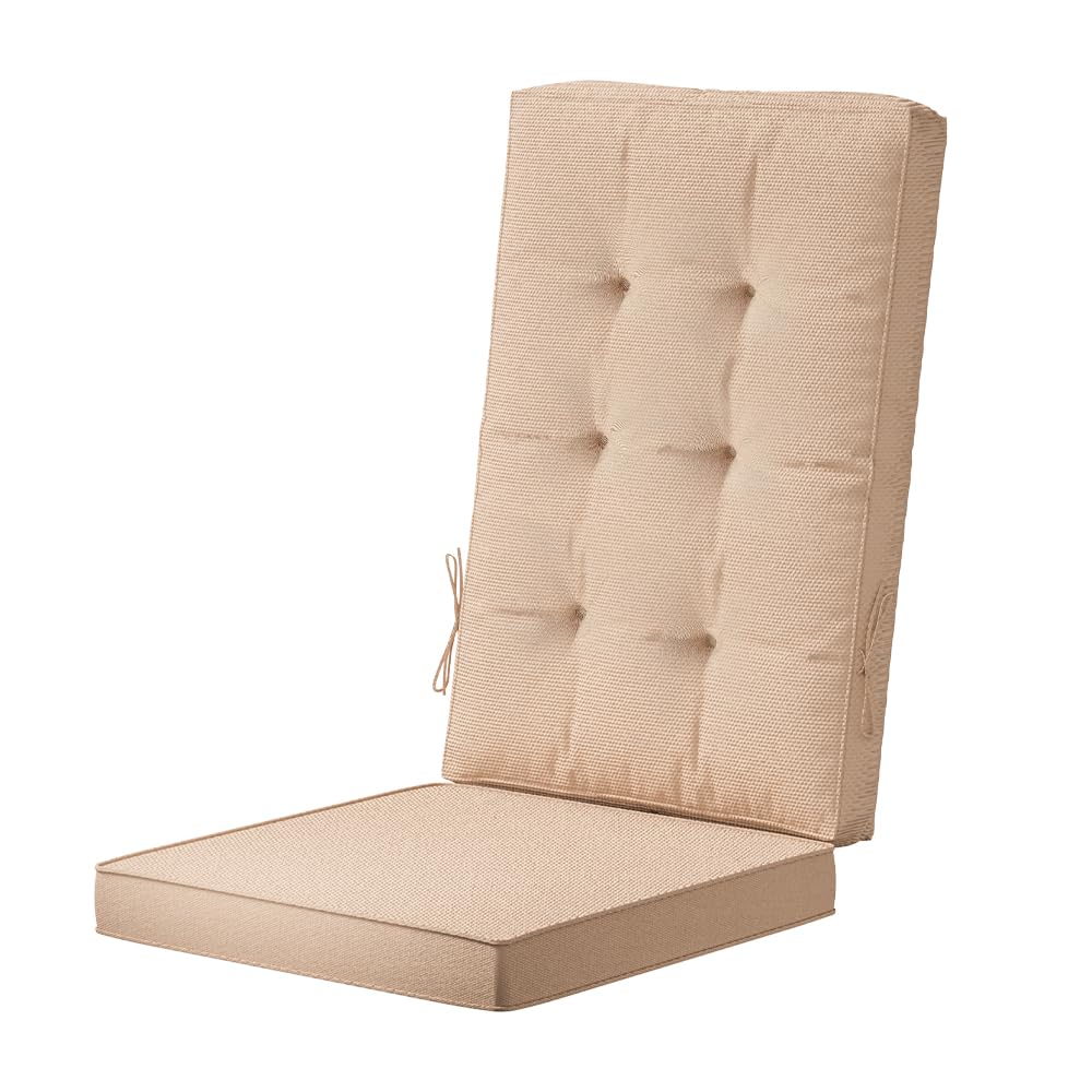 Coussin de chaise extérieur haut dossier beige étanche pour repas de jardin