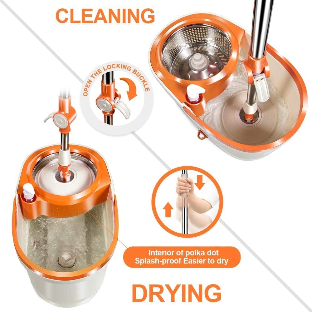 Masthome Mop and Bucket with Wringer Set, Spin Mops with Bucket and Foot Pedal, 360 Spin Mop and Bucket with 5 Microfiber Mop Pads and 5 Cleaning Cloth