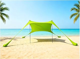 Strand Schatten Zelt Markise 4-5 Personen Strand Sonnencreme wasserdichte leichte Blockierung und elastische Sonnenschirm Strandmuscheln (Grün, L)