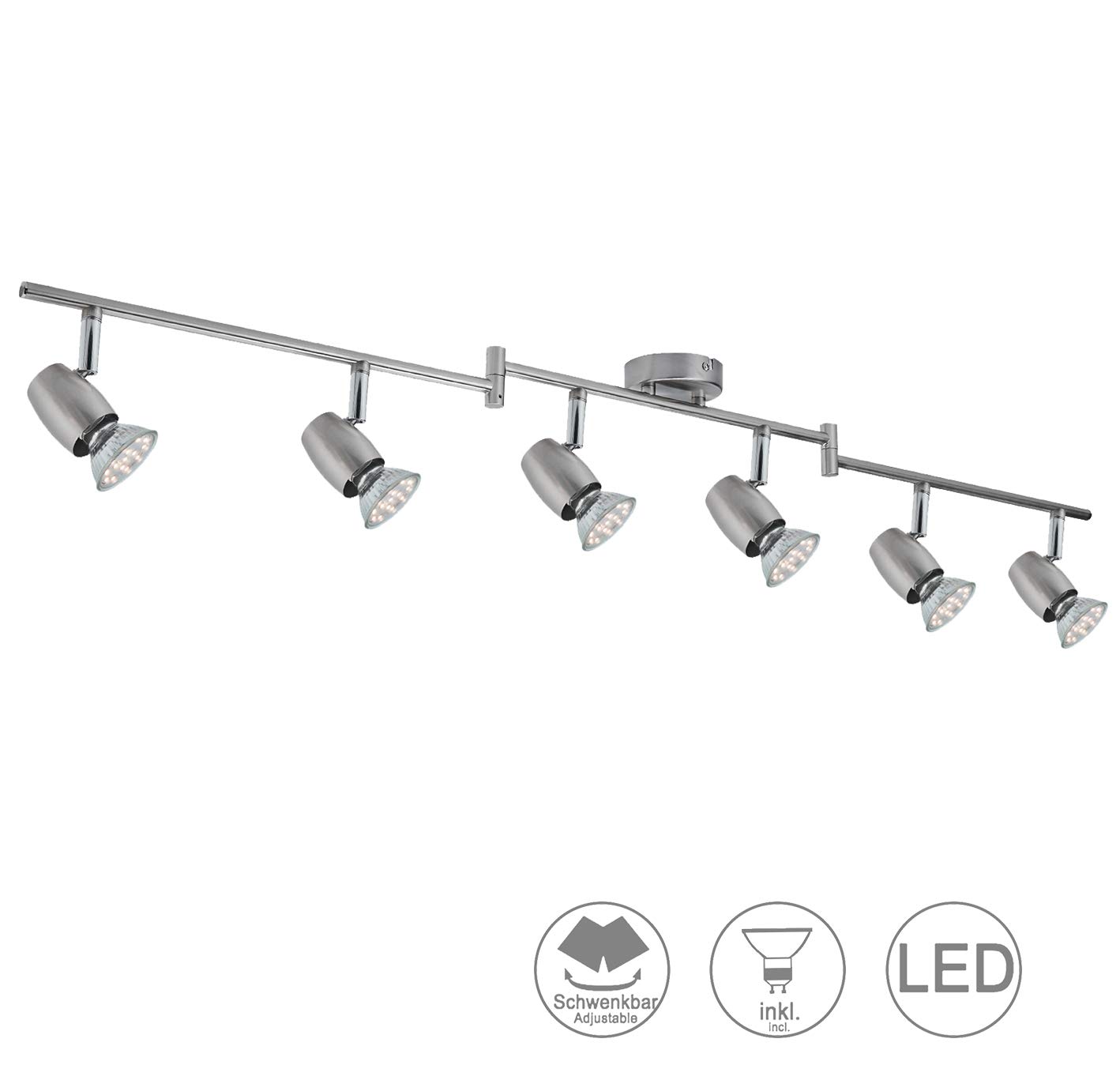 Foco LED giratorio, 6 vías, con 6 focos LED GU10 de 3 W, iluminación interior ajustable