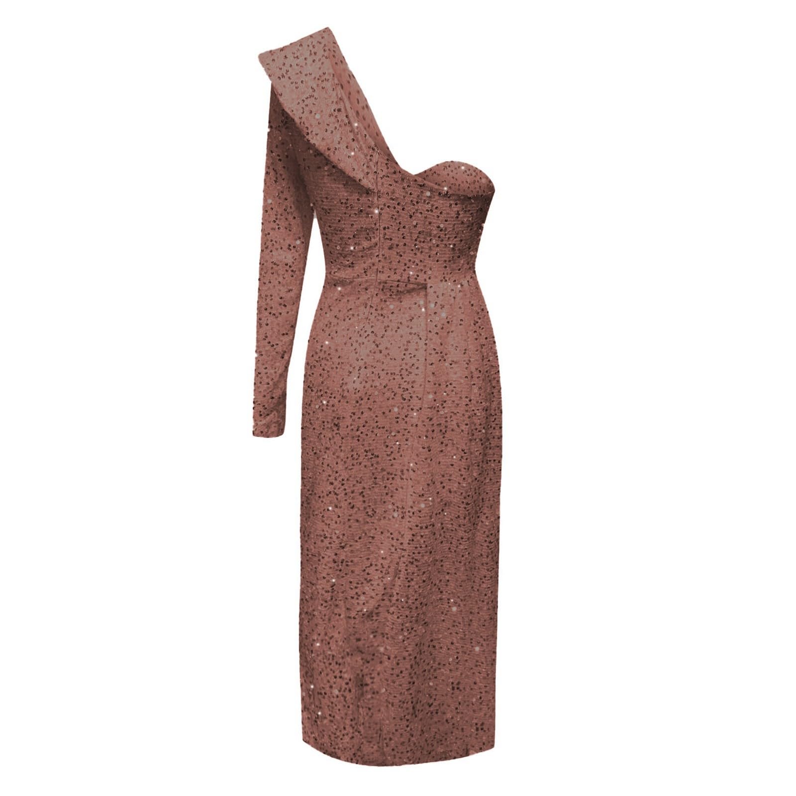 Vestido Mujer Fiesta - Vestido Largo con Estampado Metalizado De Color Liso para Mujer con Cola Espectacular, Abertura Sexy Y Elegante Diseño De Nocturna