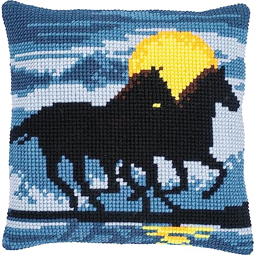 VERVACO Kit Cuscino Punto Croce CAVALLI AL CHIARO DI LUNA Set Ricamo Principianti Cuscini Gobelin Decorativi ca. 40 x 40 cm Accessori Per Lavoretti Creativi DIY Casa Decor Hobby Adulti Cross Stitch