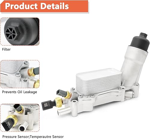 Miniatura 6 de Enfriador de aceite de motor de aluminio 926-959, adaptador de carcasa de filtro de aceite para Chrysler 200 300 2017-2018, Jeep Cherokee Grand