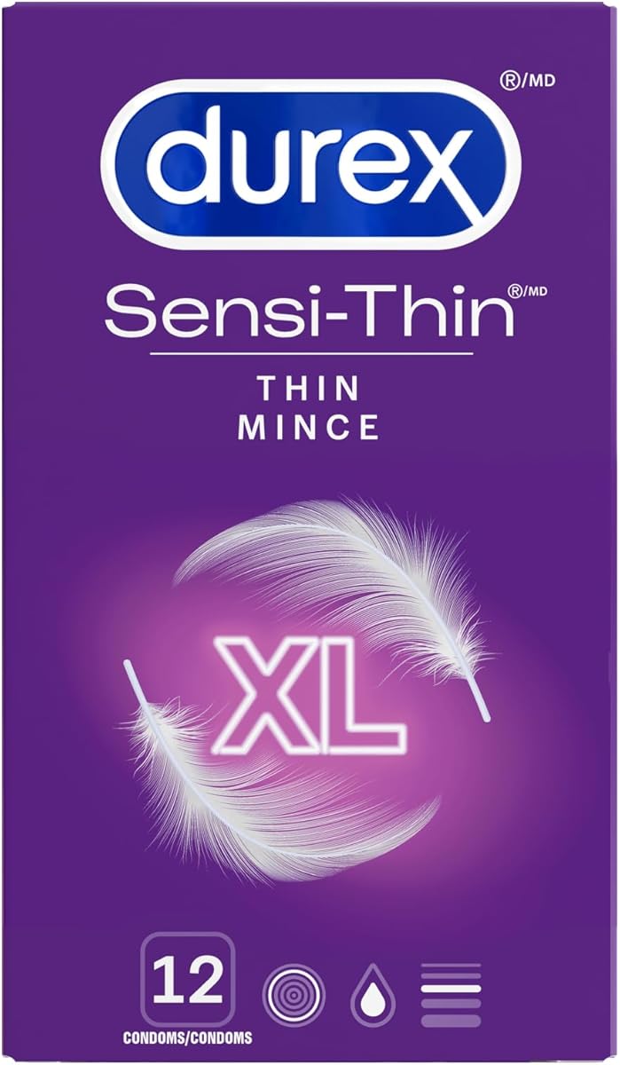 DUREX Sensi-Thin Extra Large Condoms, Thin Premium Quality Latex Condoms for Enhanced Sensitivity and Comfort, XL Fit with 60mm Nominal Width, 12 Count
