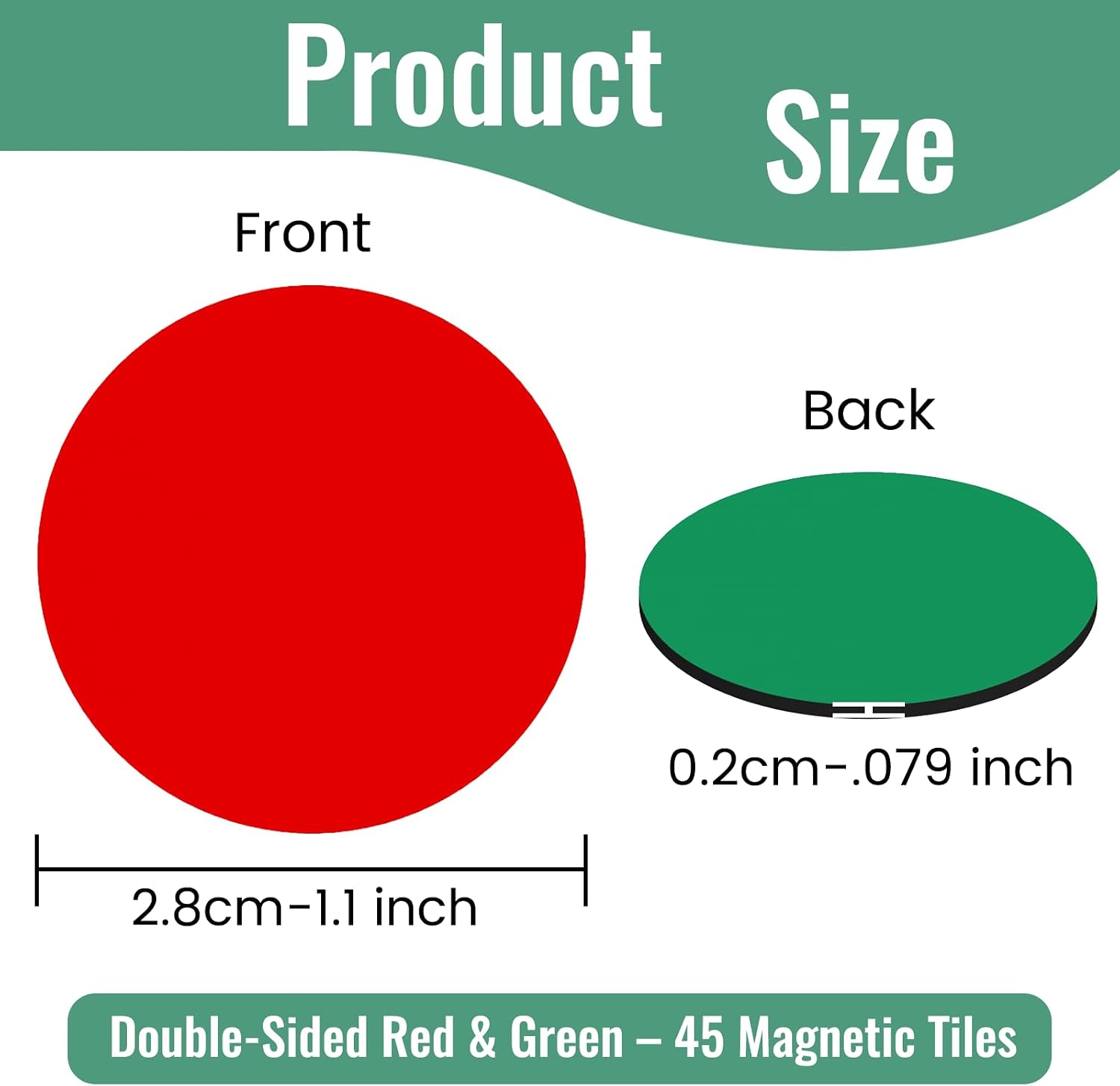 45 PCS Double-Sided Red-Green Magnets, 1.1" Reversible Magnetic Dots, 2mm Thick for Whiteboard, Office, Classroom, Home & Fridge Use image 2