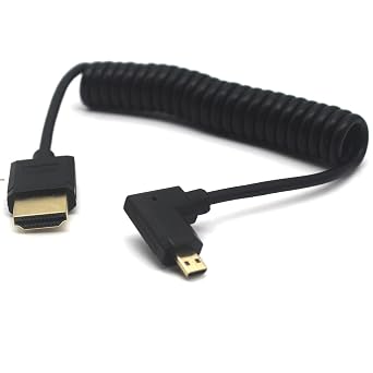 MOTONG Standard 4K HDMI 2.0 to Micro HDMI Cable, Coiled Micro HDMI Male 90 Degree Left Angle to HDMI 2.0 Male Cable Cord 4K@60Hz1.2M, M to M Left Angle