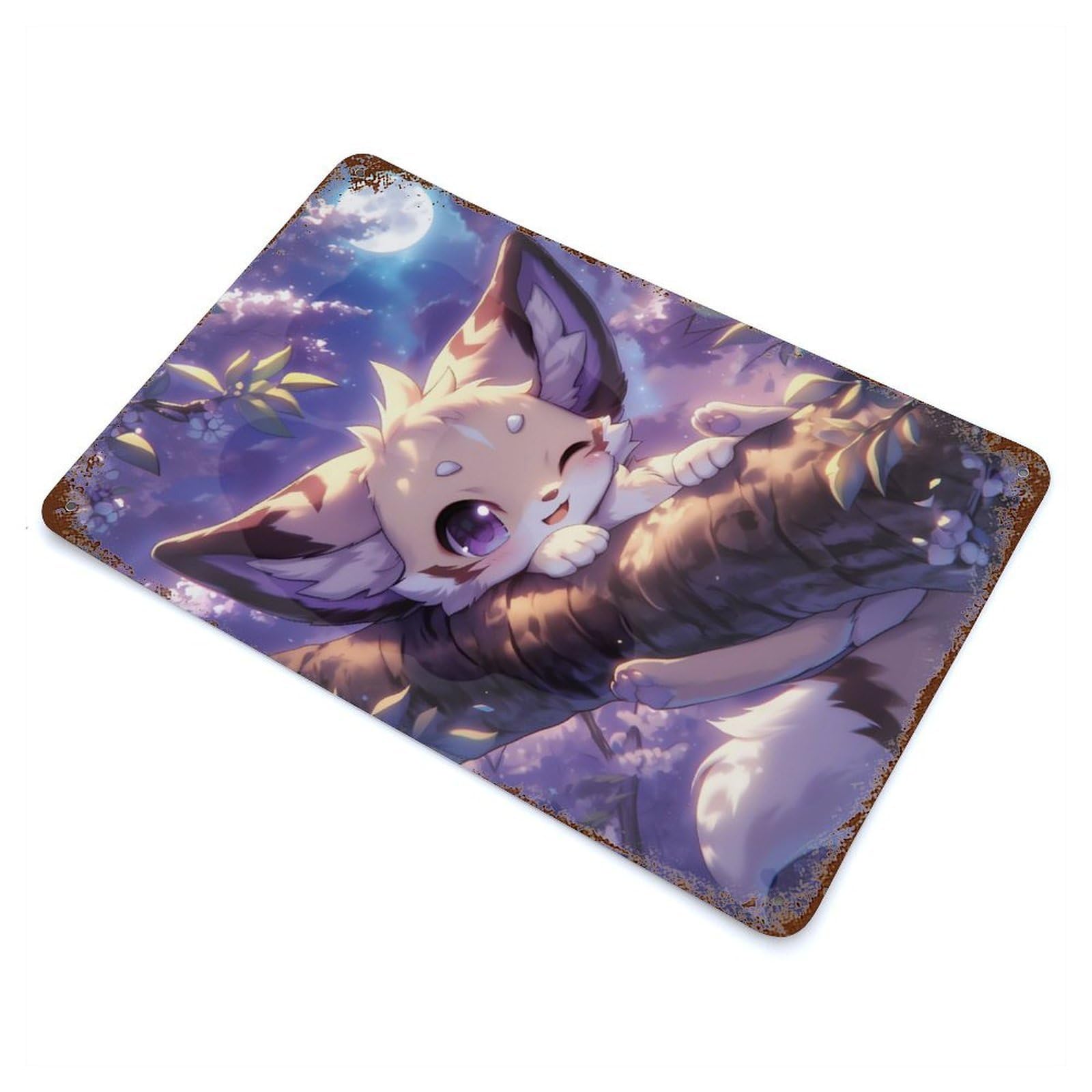 Cute Fox in Tree Rust Effect Tin Sign 11.8"x7.9", Ideal for Farmhouse, Kitchen And Entryway Decor