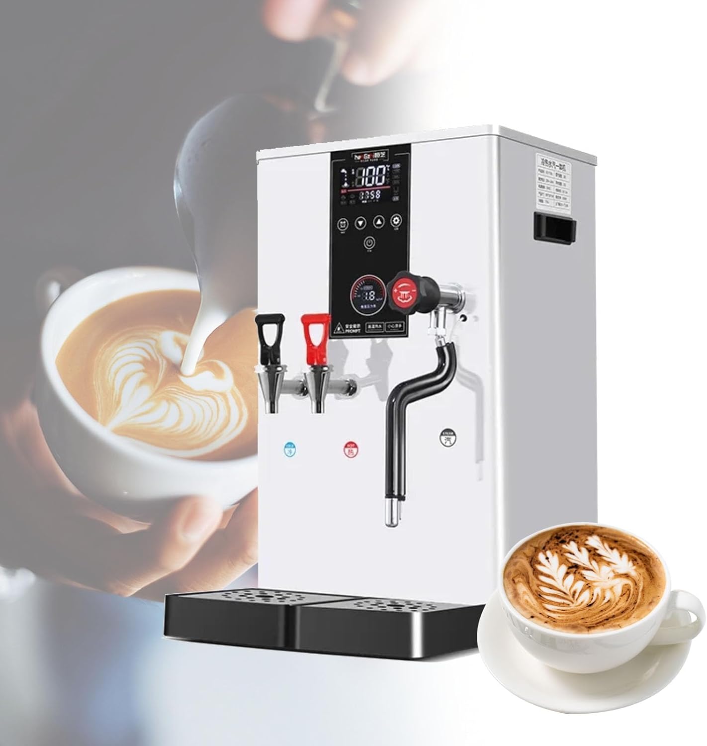 Commercial Milk Frother, Automatic Milk Steamer Electric Coffee Frothing Machine Professional Steam Stainless Steel Milk Bubble Machine for Coffee, Milk, Bubble Tea (Color : 110V, Size : White)