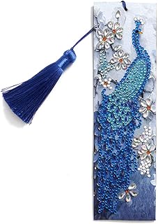 VETPW DIY Bookmark, 5D Diamond Art Painting Bookmark, Paint by Numbers Kit, Special Shaped Diamond Tassel Leather Bookmark Embroidery Painting Kit for Adults Beginners -Peacock
