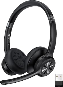 💎 70% MEGA DEAL! TechRise V5.2 Auriculares Inalámbricos Bluetooth Diadema con Micrófono USB Dongle, Cascos Cancelación de Ruido con Tecla de Silencio – 50 Horas de autonomía on Ear para callcenter y Oficina – Negro