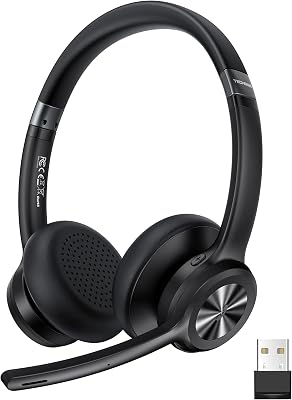 💎 70% MEGA DEAL! TechRise V5.2 Auriculares Inalámbricos Bluetooth Diadema con Micrófono USB Dongle, Cascos Cancelación de Ruido con Tecla de Silencio – 50 Horas de autonomía on Ear para callcenter y Oficina – Negro