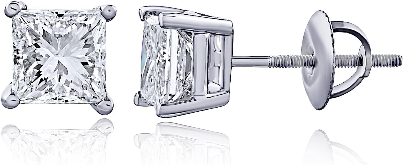 The Diamond Channel CERTIFIED 1 to 6 Carat LAB GROWN Princess-Cut Diamond Stud Earrings Round Cut 4 Prong Screw Back (F-G Color, VS1-VS2 Eye Clean Clarity)